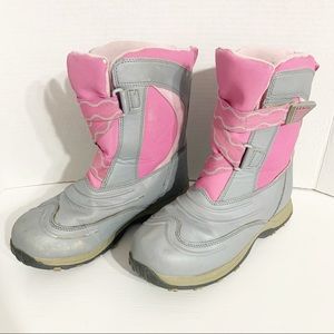 L. L. Bean Insulated Nylon and Rubber Pink Gray Winter Snow Boots Velcro Closure